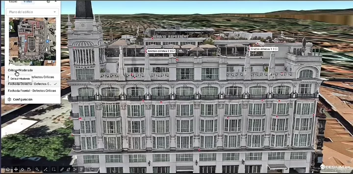 Captura del modelo 3D con puntos de observación en el vídeo de Grupo BlueDrone